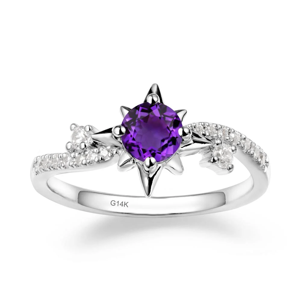 8-Pointed Star Round Amethyst Sterling Silver Ring - Image 3