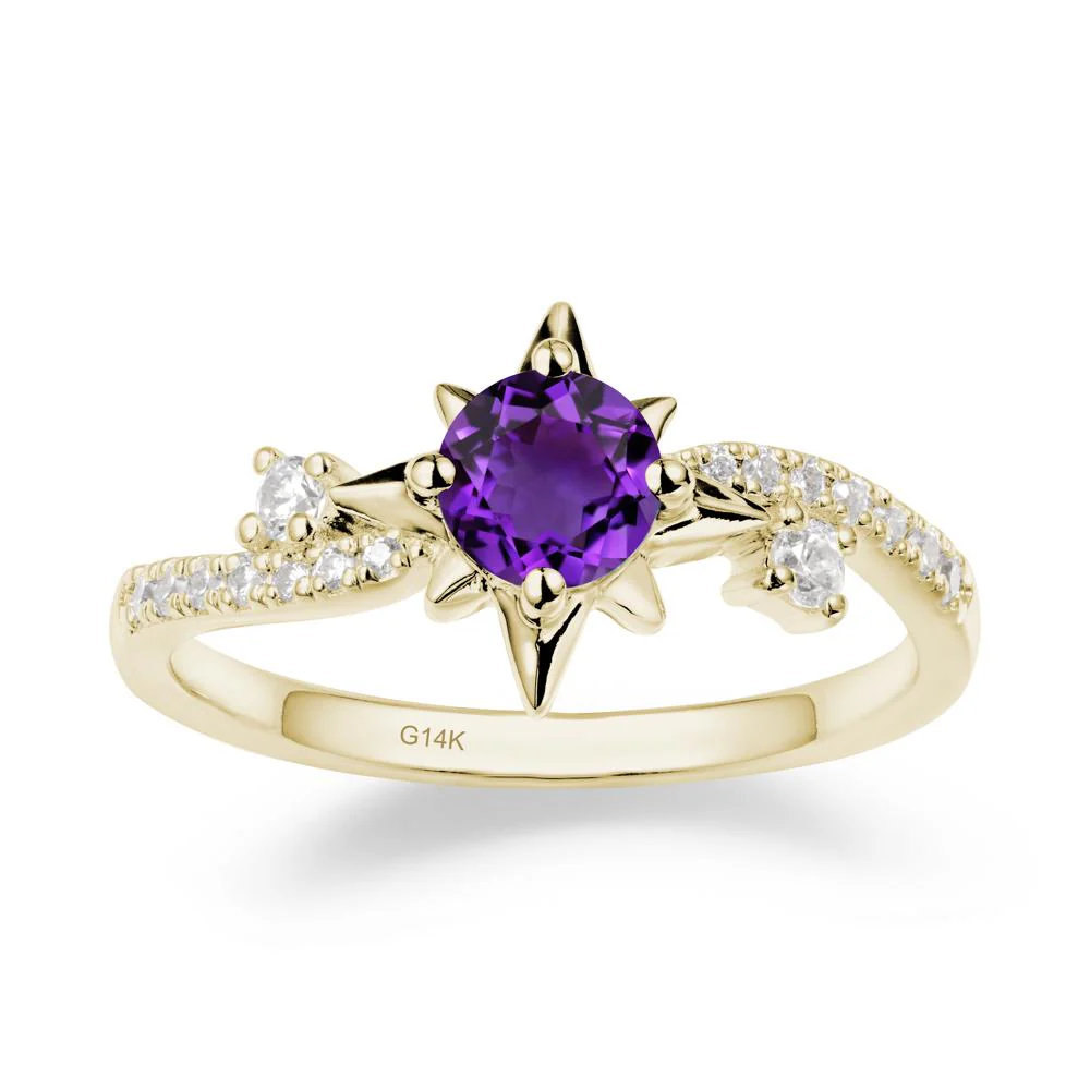 8-Pointed Star Round Amethyst Sterling Silver Ring - Image 4