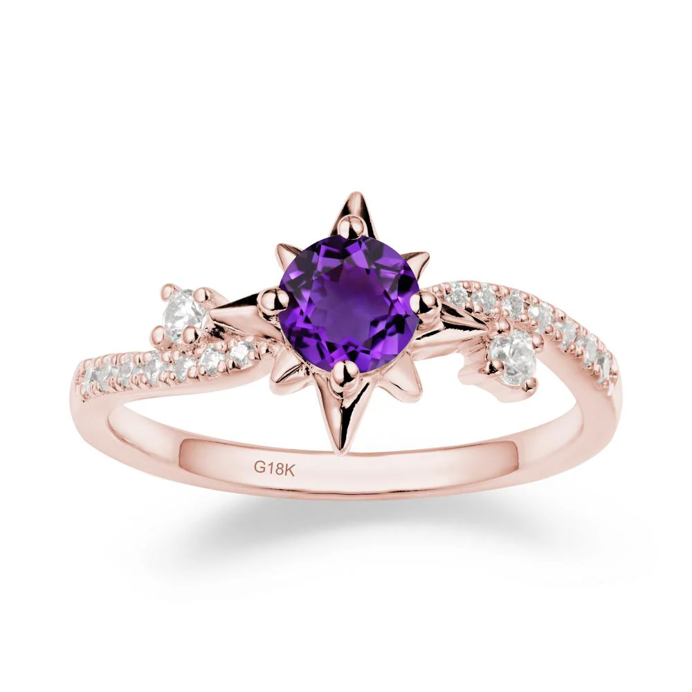 8-Pointed Star Round Amethyst Sterling Silver Ring - Image 5