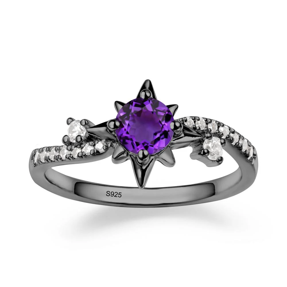 8-Pointed Star Round Amethyst Sterling Silver Ring - Image 8