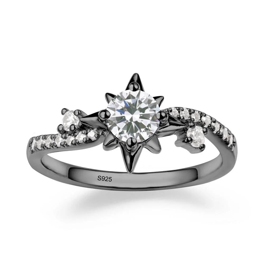 8-Pointed Star Round Cubic Zirconia Sterling Silver Ring - Image 8