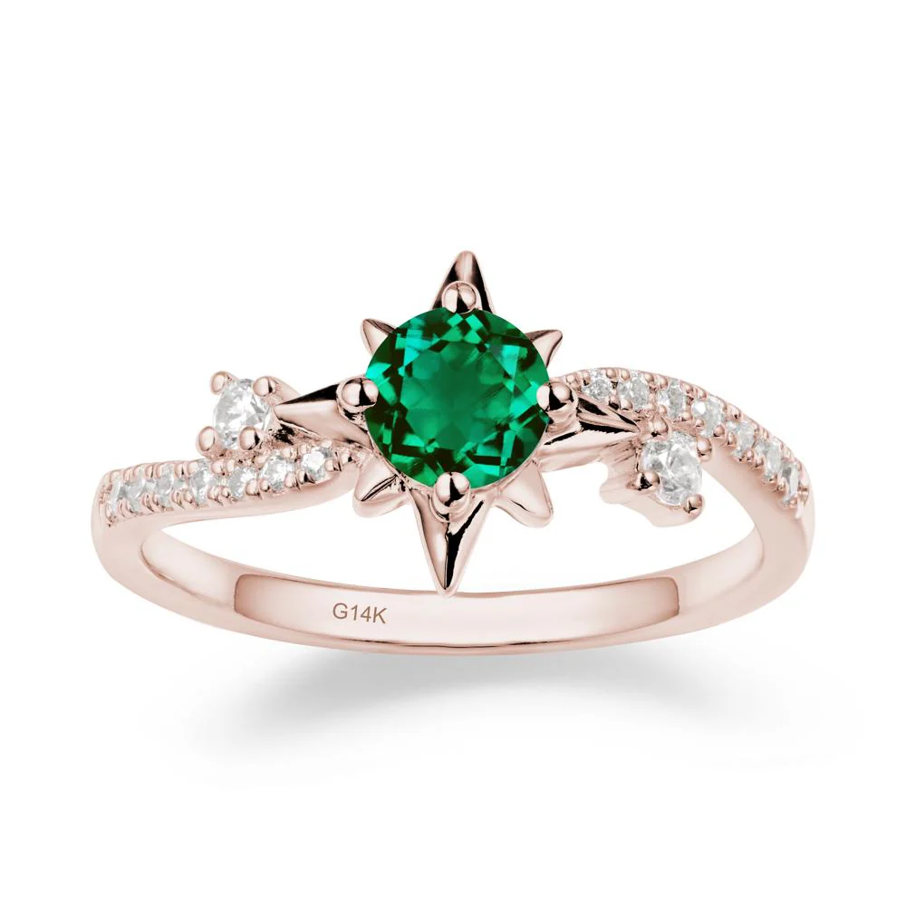 8-Pointed Star Round Emerald Ring