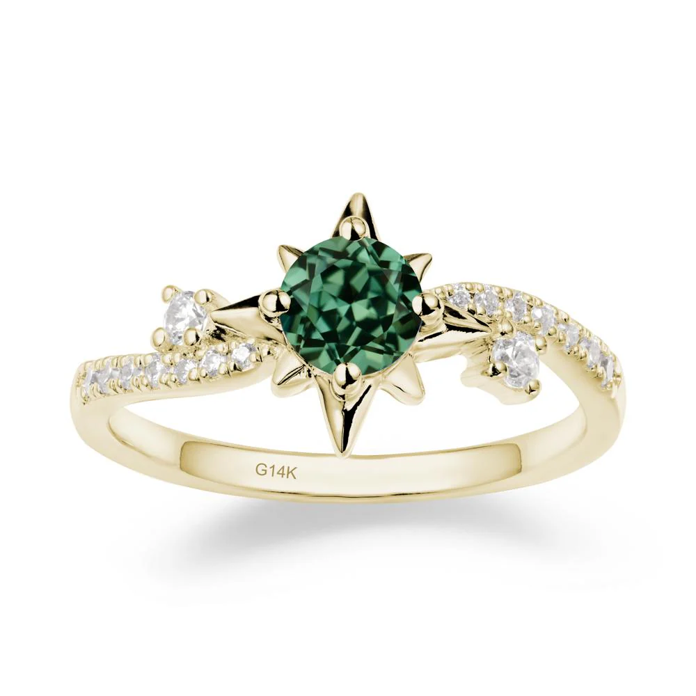 8-Pointed Star Round Green Sapphire Sterling Silver Ring