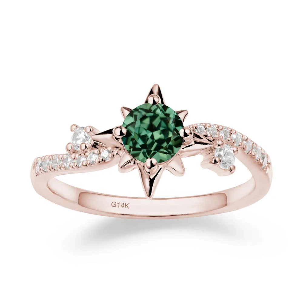 8-Pointed Star Round Green Sapphire Sterling Silver Ring - Image 2