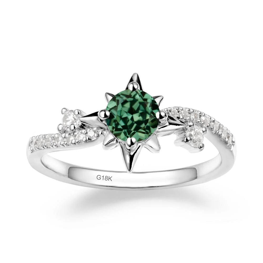 8-Pointed Star Round Green Sapphire Sterling Silver Ring - Image 5