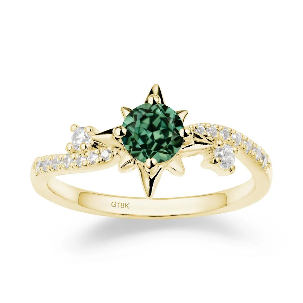 8-Pointed Star Round Green Sapphire Sterling Silver Ring - Image 6