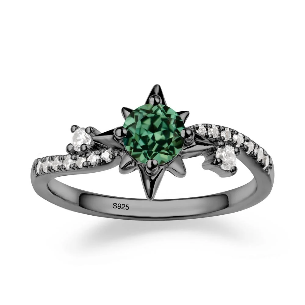8-Pointed Star Round Green Sapphire Sterling Silver Ring - Image 7