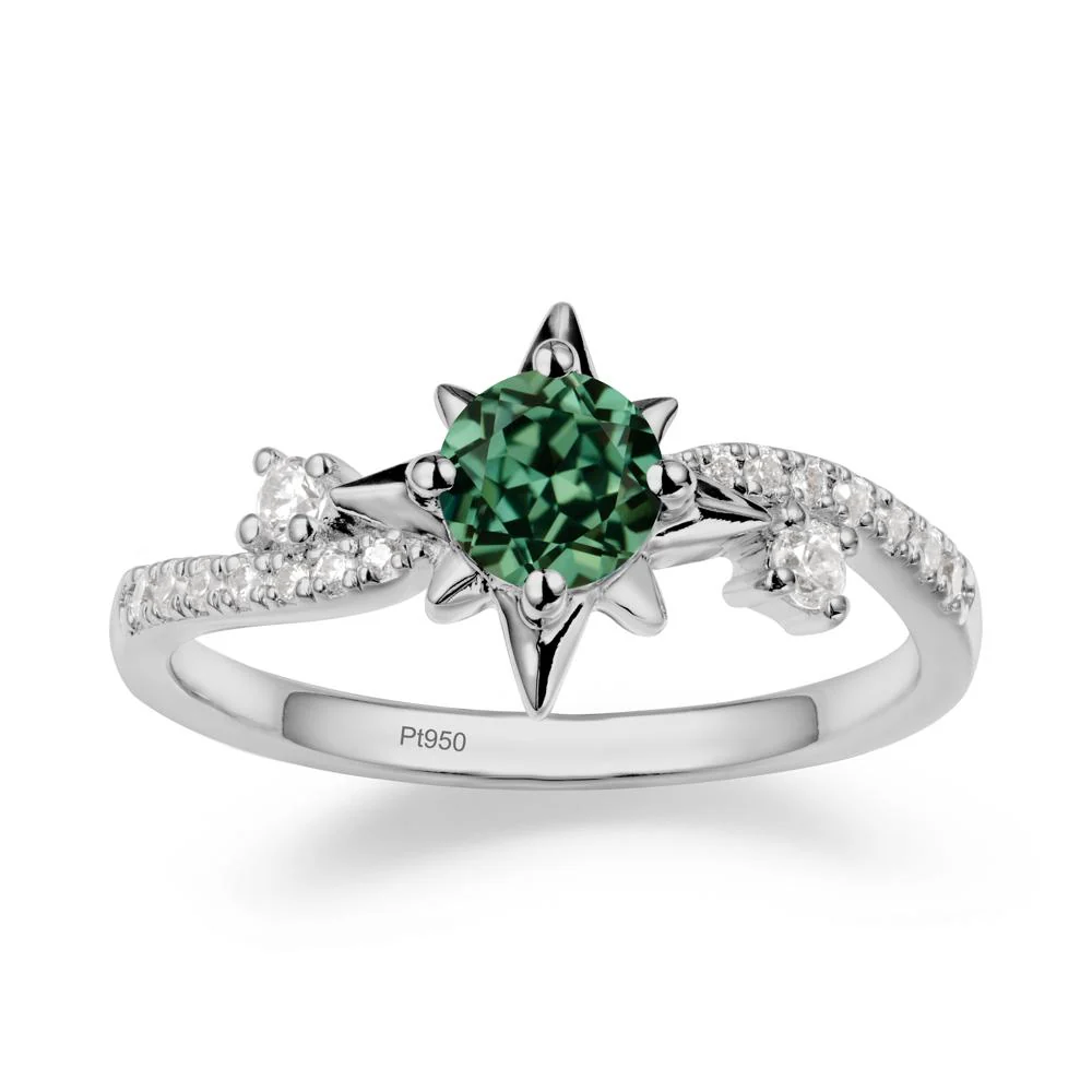 8-Pointed Star Round Green Sapphire Sterling Silver Ring - Image 8