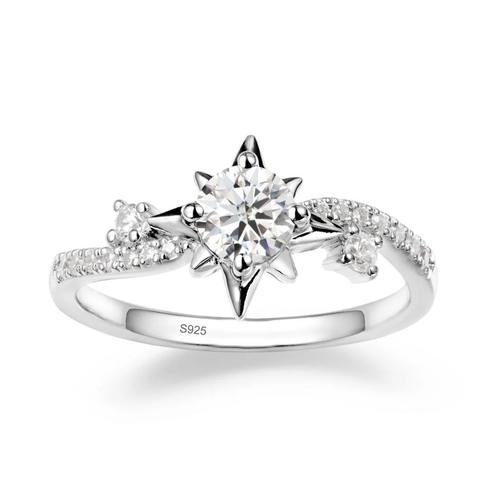 8-Pointed Star Round Moissanite Ring