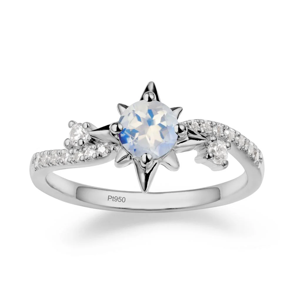 8-Pointed Star Round Moonstone Sterling Silver Ring