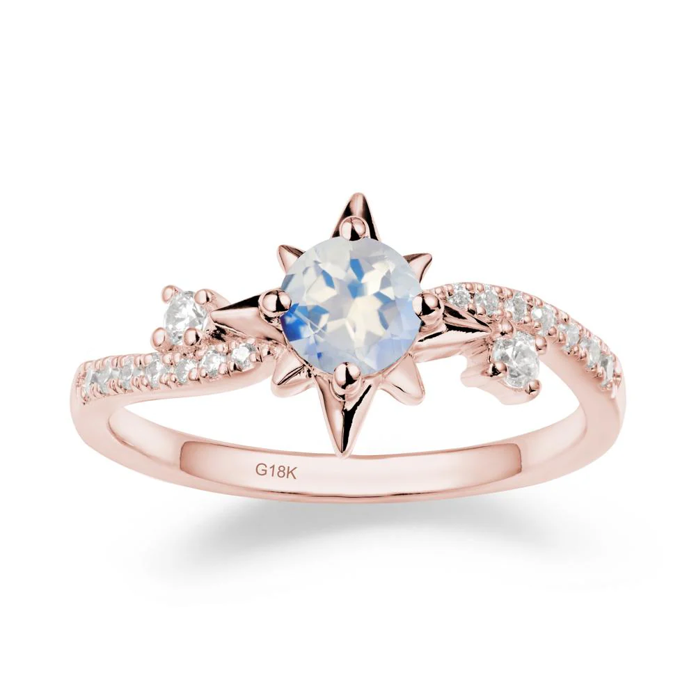 8-Pointed Star Round Moonstone Sterling Silver Ring - Image 5