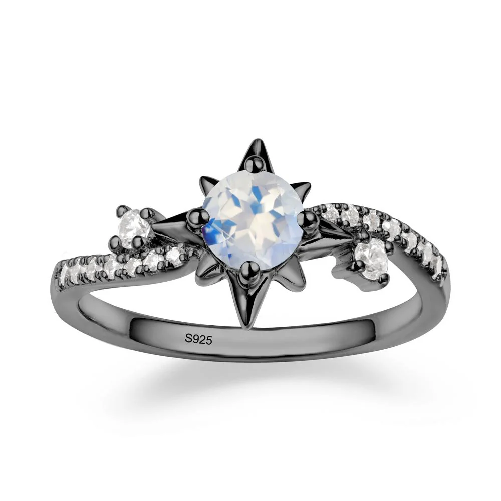 8-Pointed Star Round Moonstone Sterling Silver Ring - Image 8