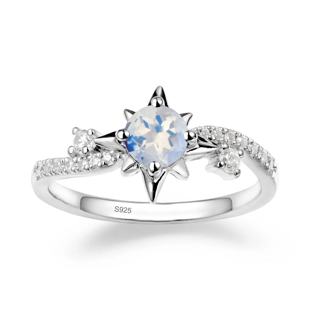 8-Pointed Star Round Moonstone Sterling Silver Ring - Image 9