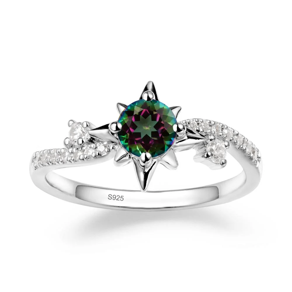 8-Pointed Star Round Mystic Topaz Sterling Silver Ring - Image 9