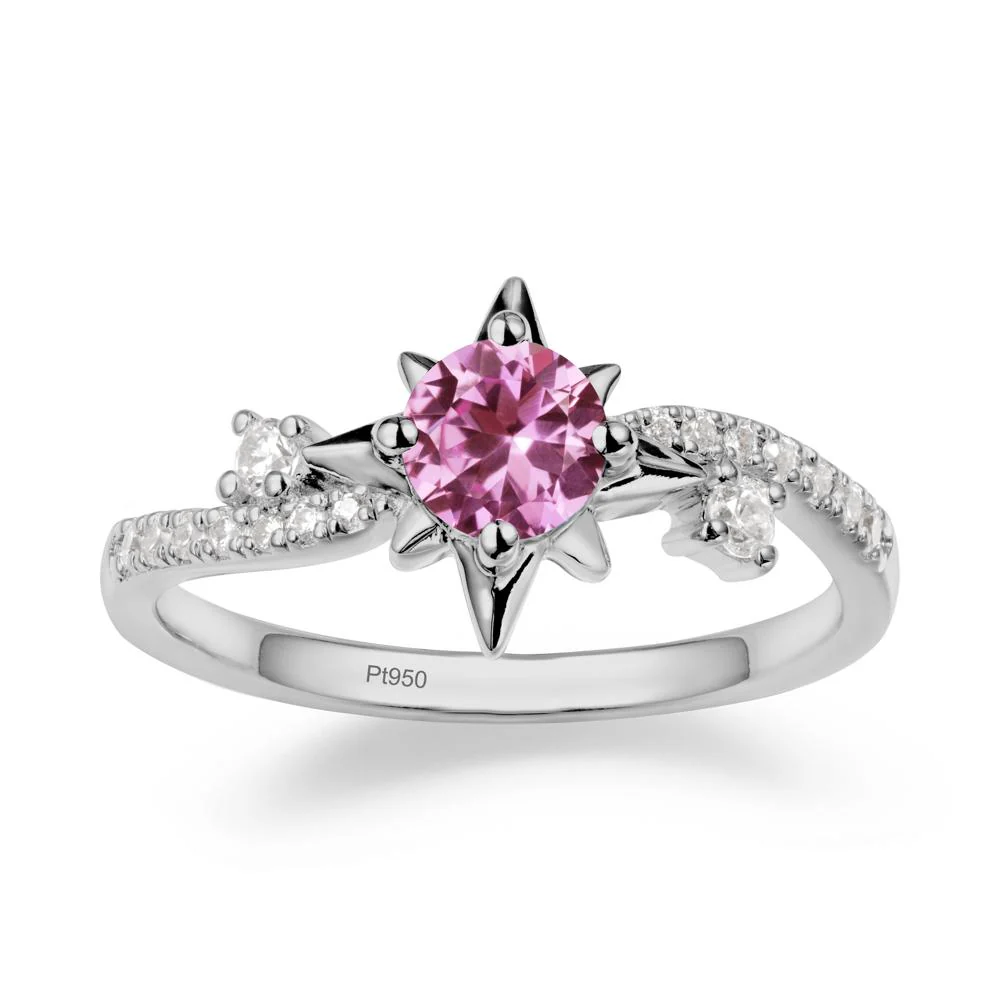 8-Pointed Star Round Pink Sapphire Sterling Silver Ring - Image 8