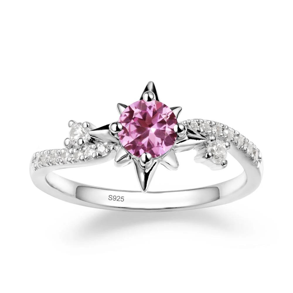 8-Pointed Star Round Pink Sapphire Sterling Silver Ring - Image 9