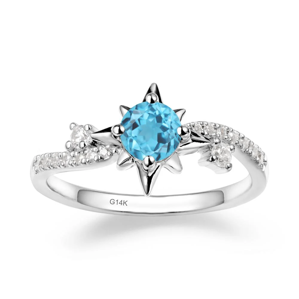 8-Pointed Star Round Swiss Blue Topaz Sterling Silver Ring - Image 2