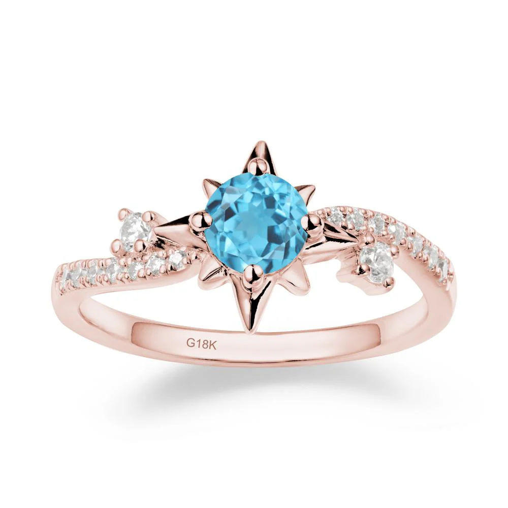 8-Pointed Star Round Swiss Blue Topaz Sterling Silver Ring - Image 4