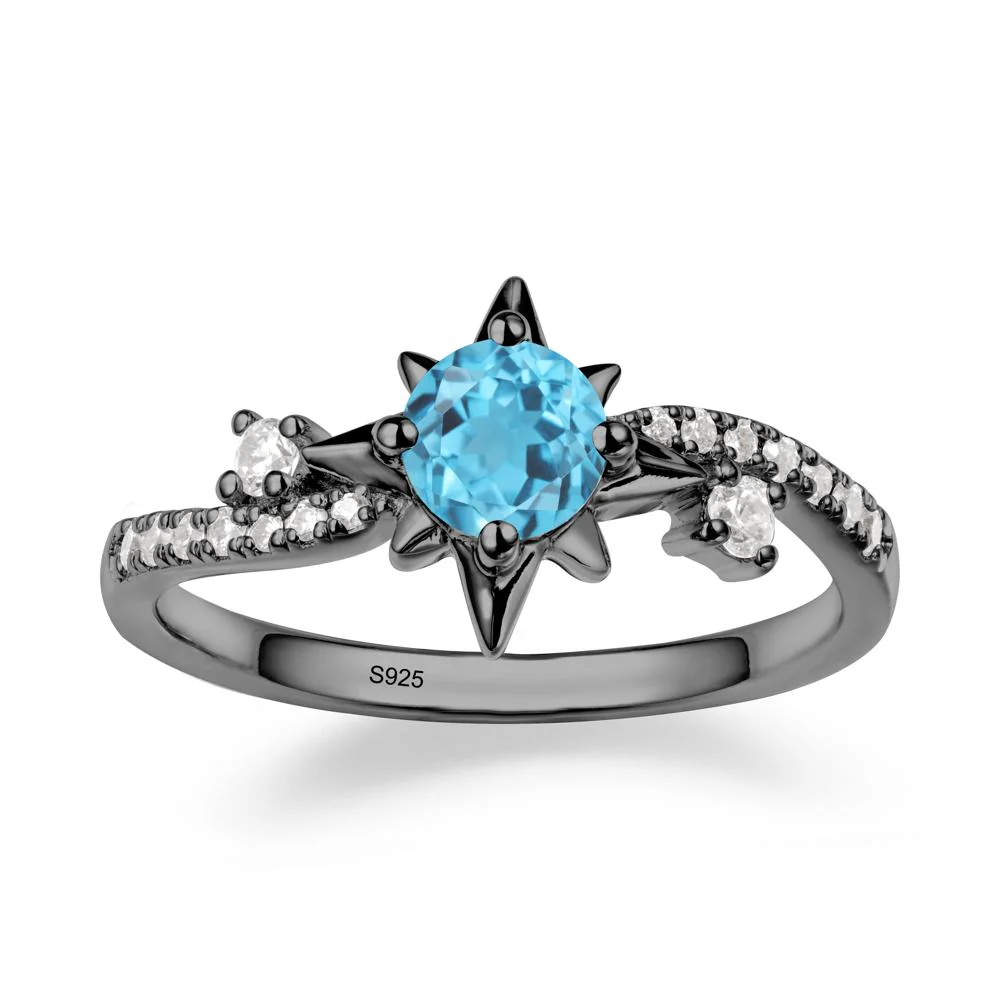 8-Pointed Star Round Swiss Blue Topaz Sterling Silver Ring - Image 7