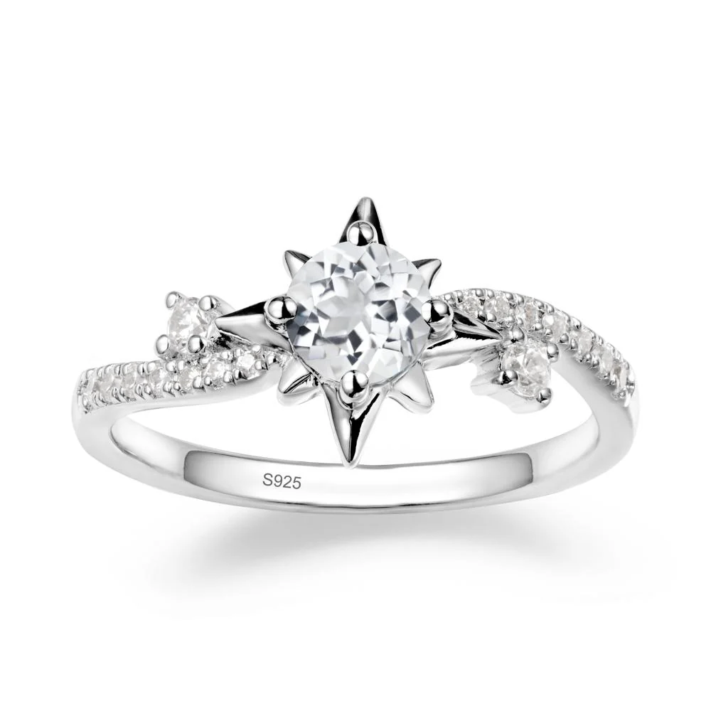 8-Pointed Star Round White Topaz Sterling Silver Ring - Image 9