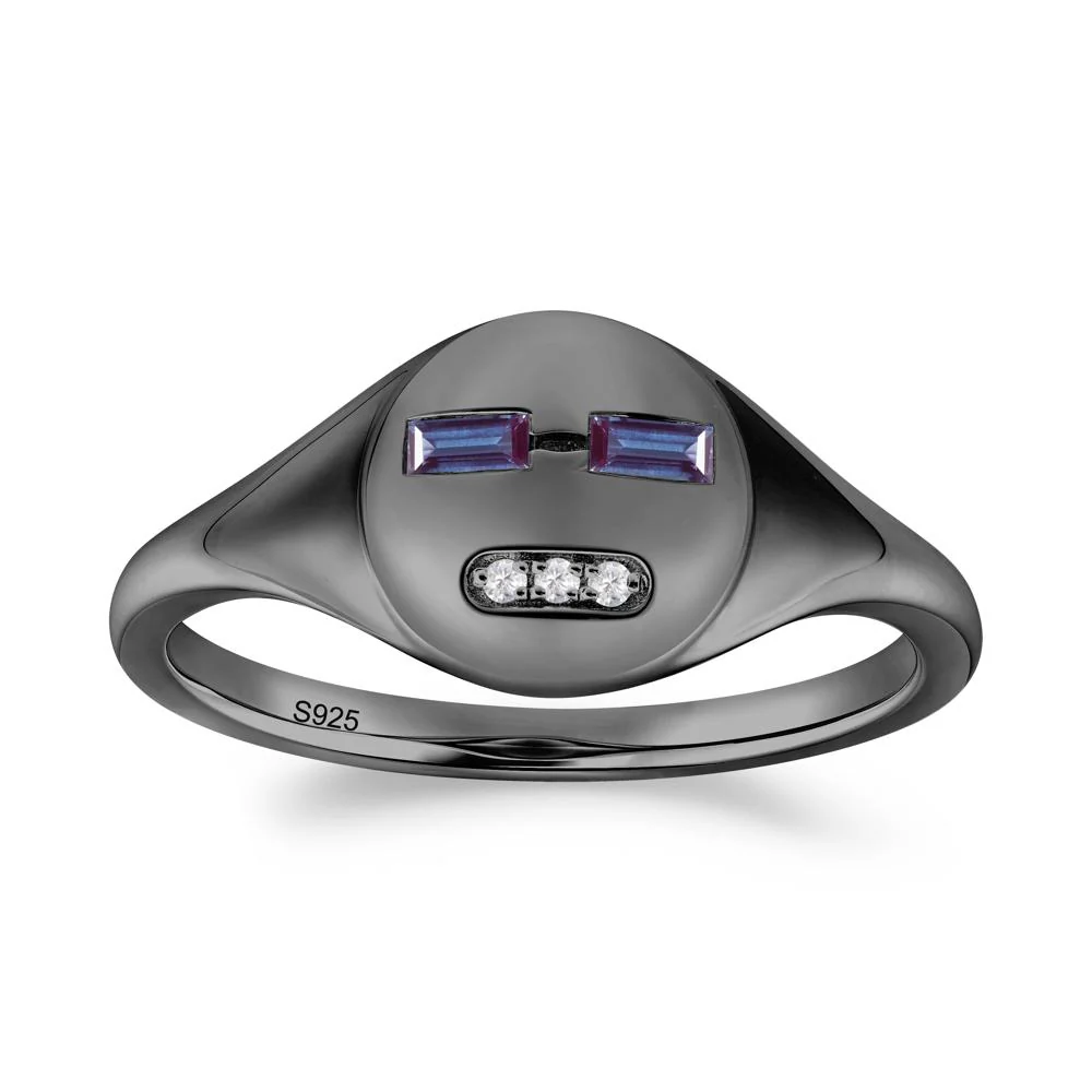 Abstract Face Inspired Alexandrite Signet Ring - Image 2