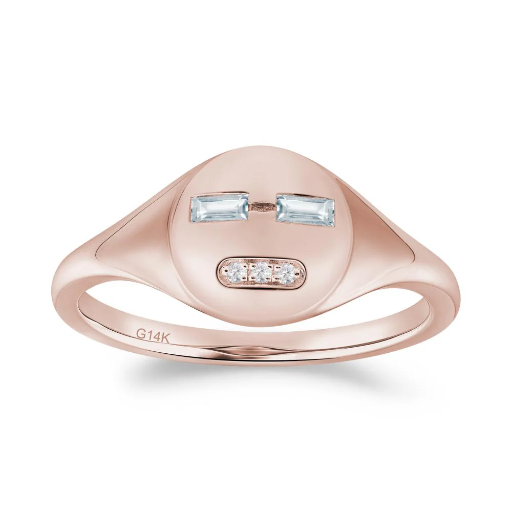 Abstract Face Inspired Aquamarine Signet Ring