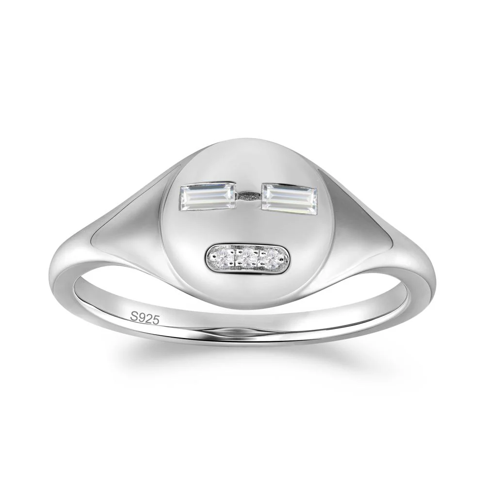 Abstract Face Inspired Cubic Zirconia Signet Ring - Image 3