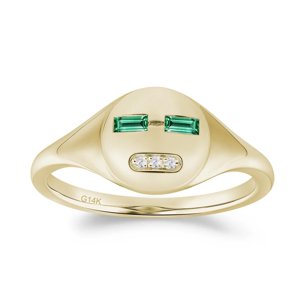 Abstract Face Inspired Emerald Signet Ring