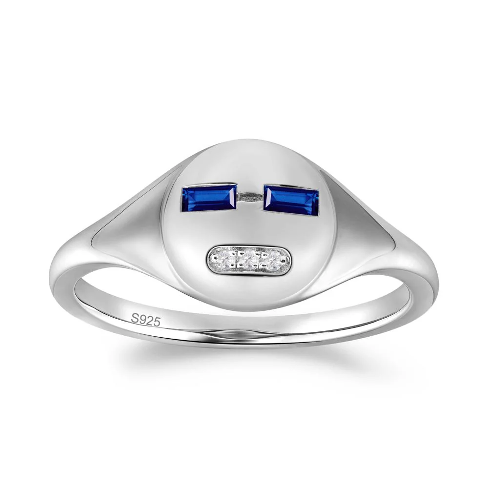 Abstract Face Inspired Sapphire Signet Ring - Image 5
