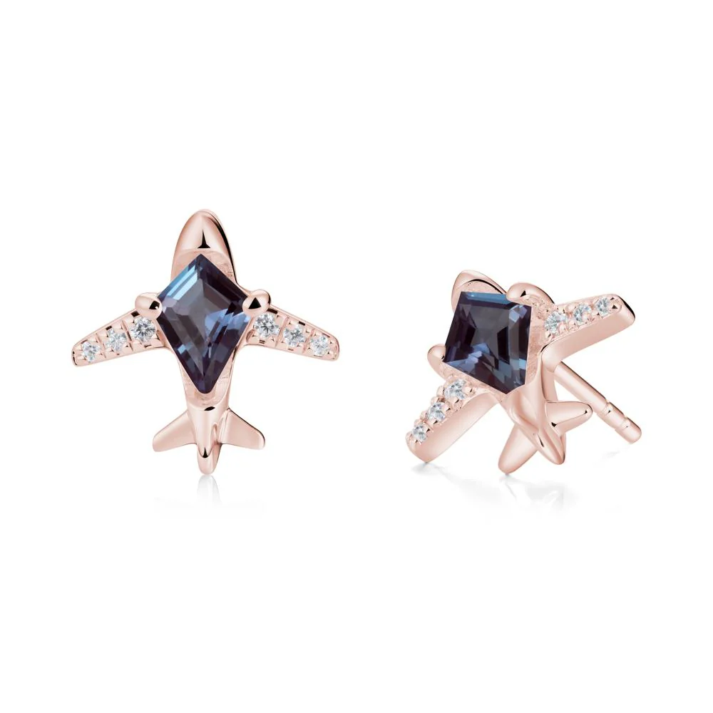 Airplane Inspired Kite Cut Alexandrite Stud Earrings - Image 5