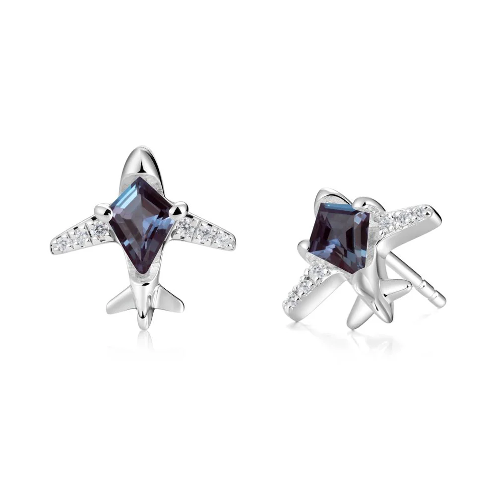 Airplane Inspired Kite Cut Alexandrite Stud Earrings - Image 7