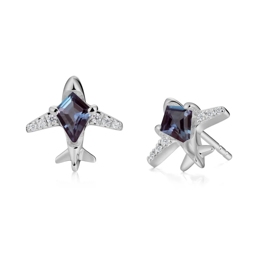 Airplane Inspired Kite Cut Alexandrite Stud Earrings - Image 8