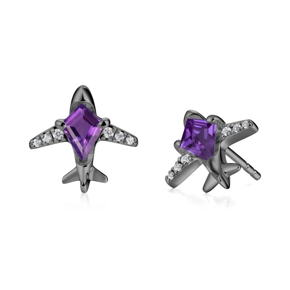 Airplane Inspired Kite Cut Amethyst Stud Earrings - Image 3