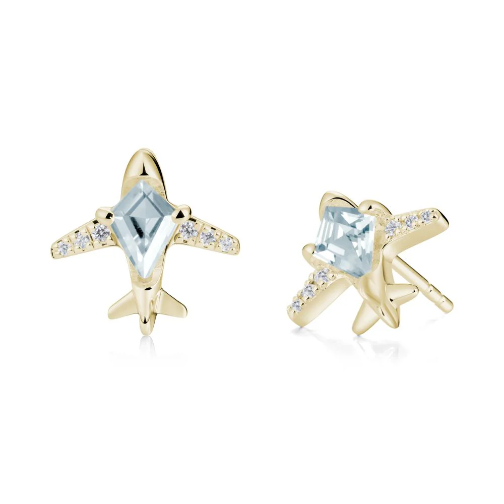 Airplane Inspired Kite Cut Aquamarine Stud Earrings