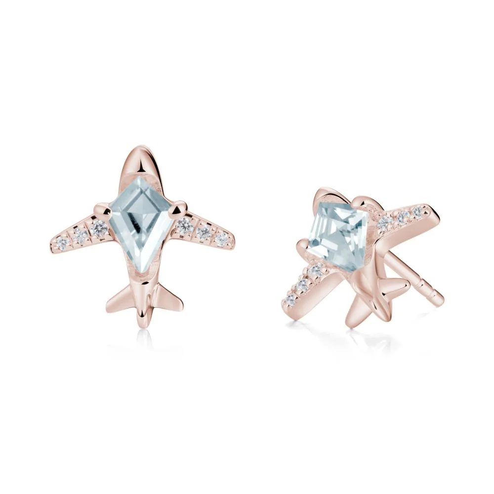 Airplane Inspired Kite Cut Aquamarine Stud Earrings - Image 2