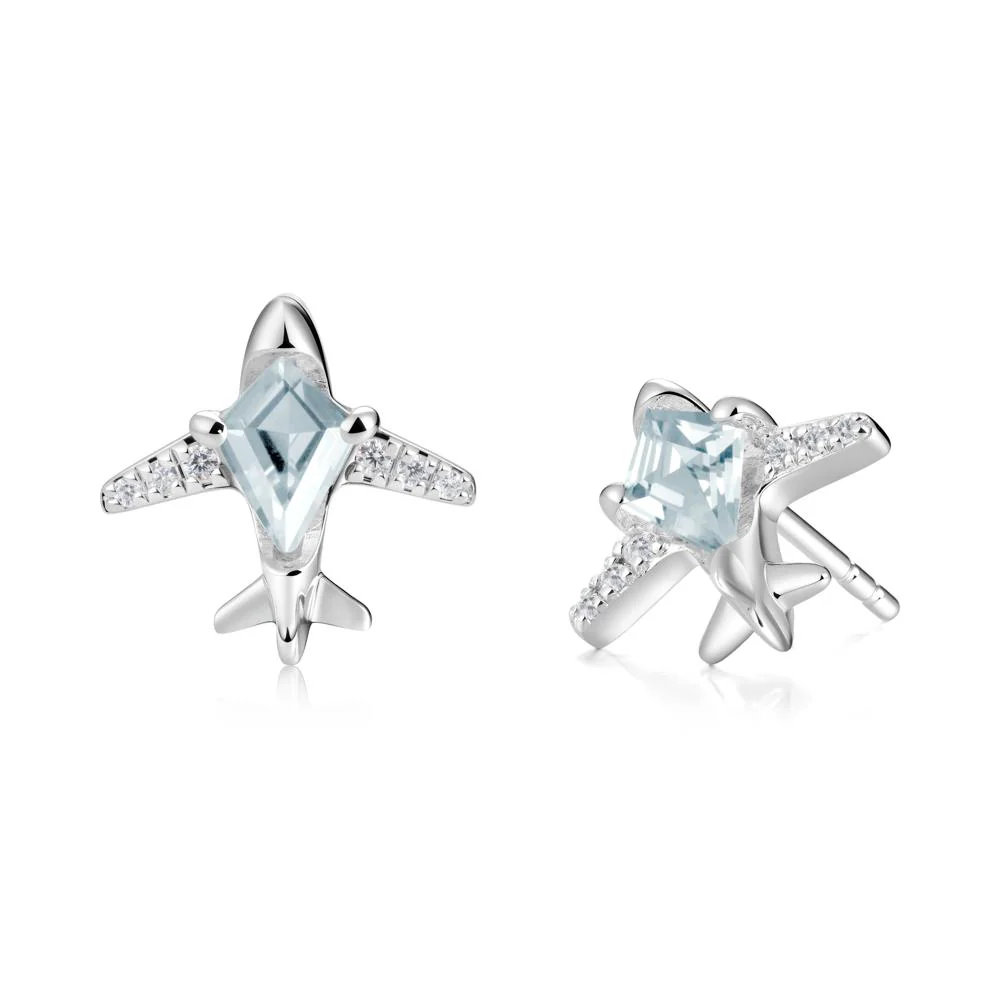 Airplane Inspired Kite Cut Aquamarine Stud Earrings - Image 6