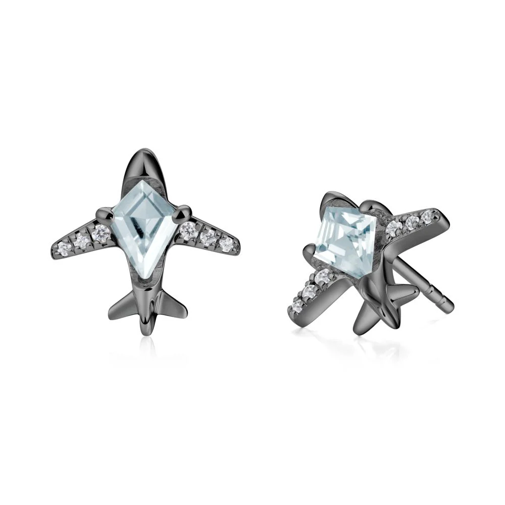 Airplane Inspired Kite Cut Aquamarine Stud Earrings - Image 8