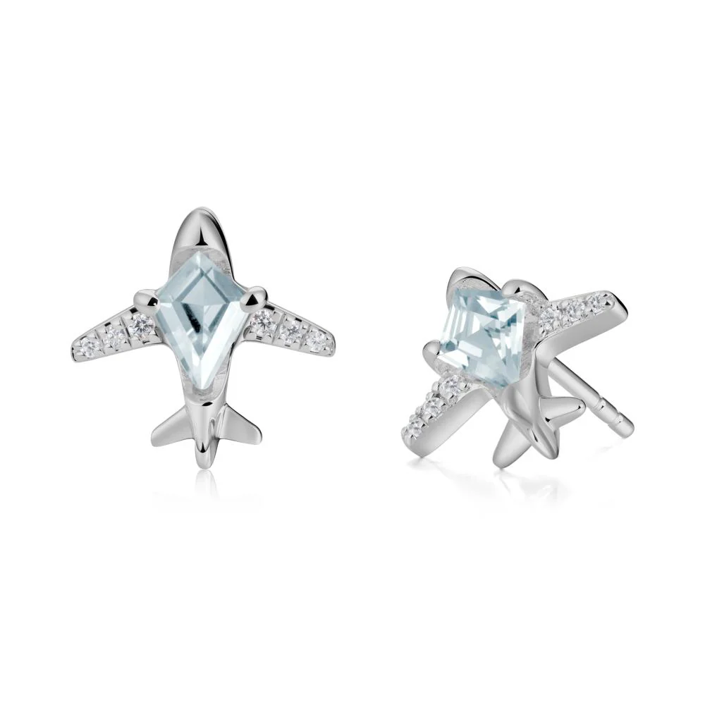 Airplane Inspired Kite Cut Aquamarine Stud Earrings - Image 9