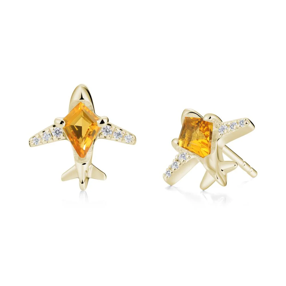Airplane Inspired Kite Cut Citrine Stud Earrings - Image 6