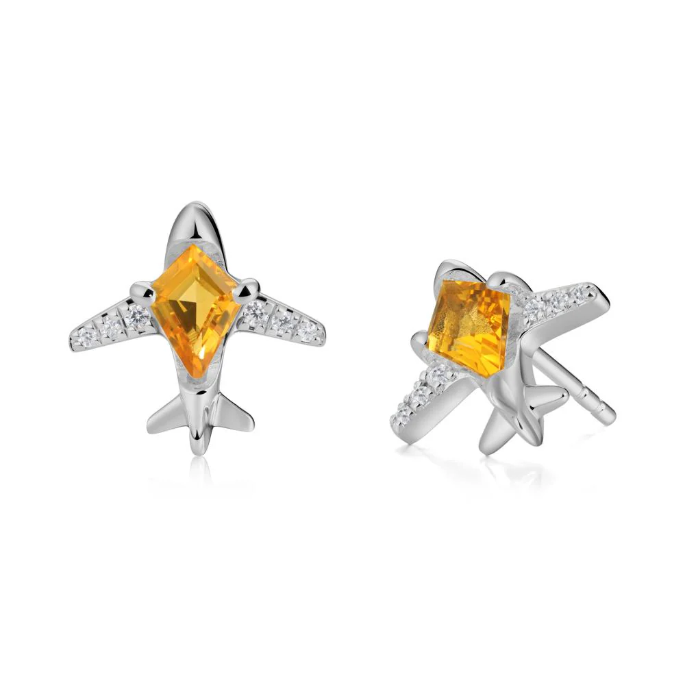 Airplane Inspired Kite Cut Citrine Stud Earrings - Image 8