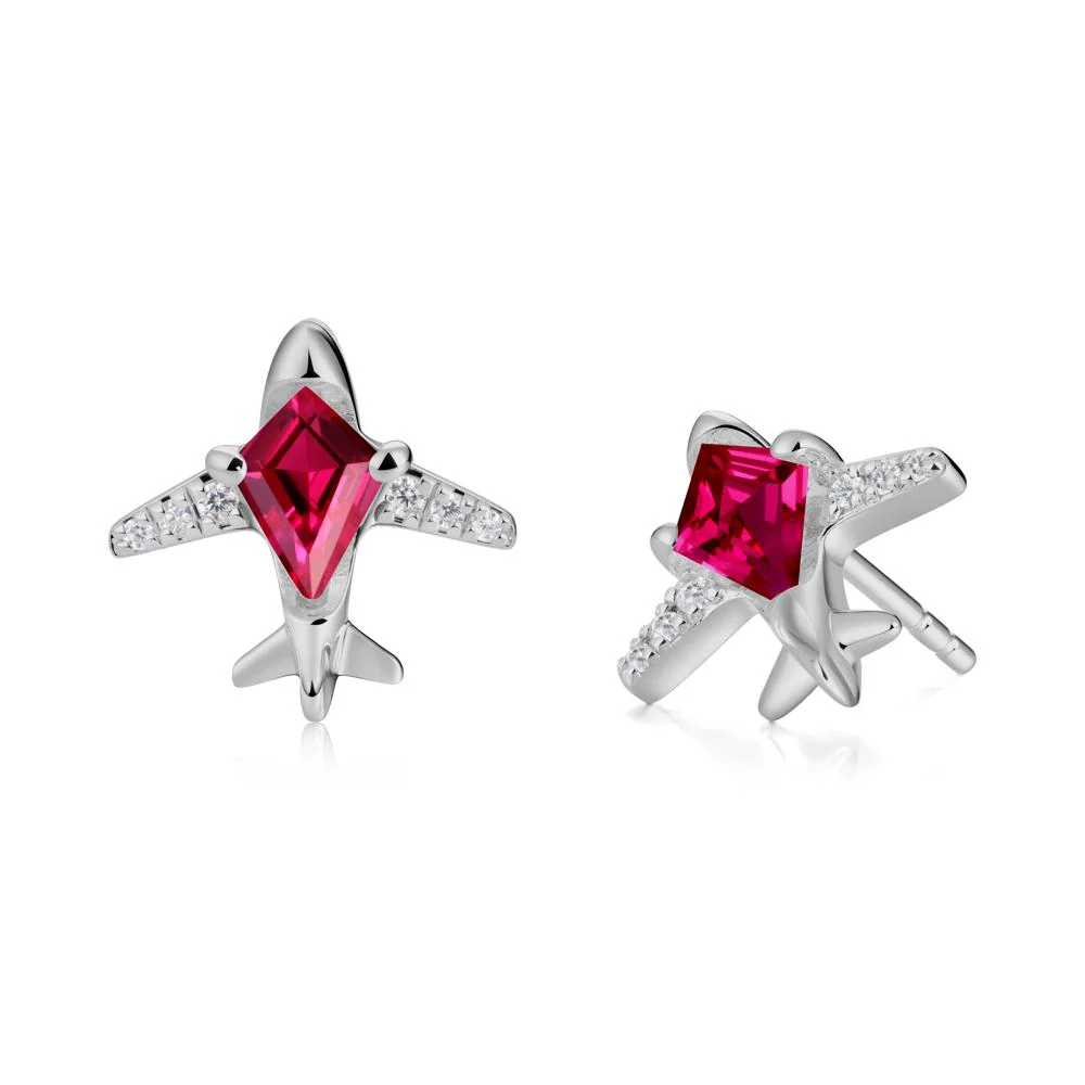 Airplane Inspired Kite Cut Ruby Stud Earrings - Image 3
