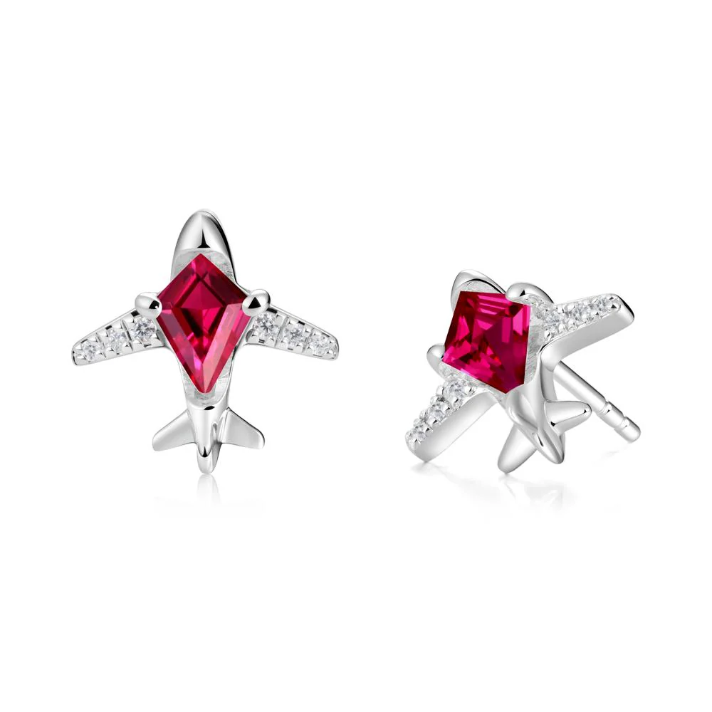 Airplane Inspired Kite Cut Ruby Stud Earrings - Image 4