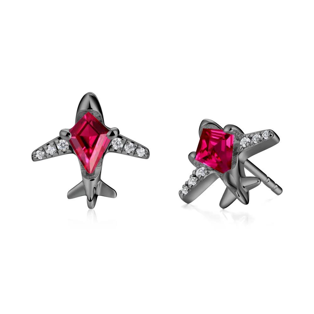 Airplane Inspired Kite Cut Ruby Stud Earrings - Image 9