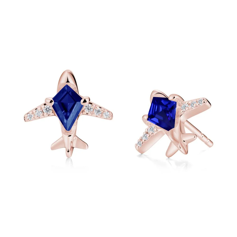 Airplane Inspired Kite Cut Sapphire Stud Earrings - Image 8