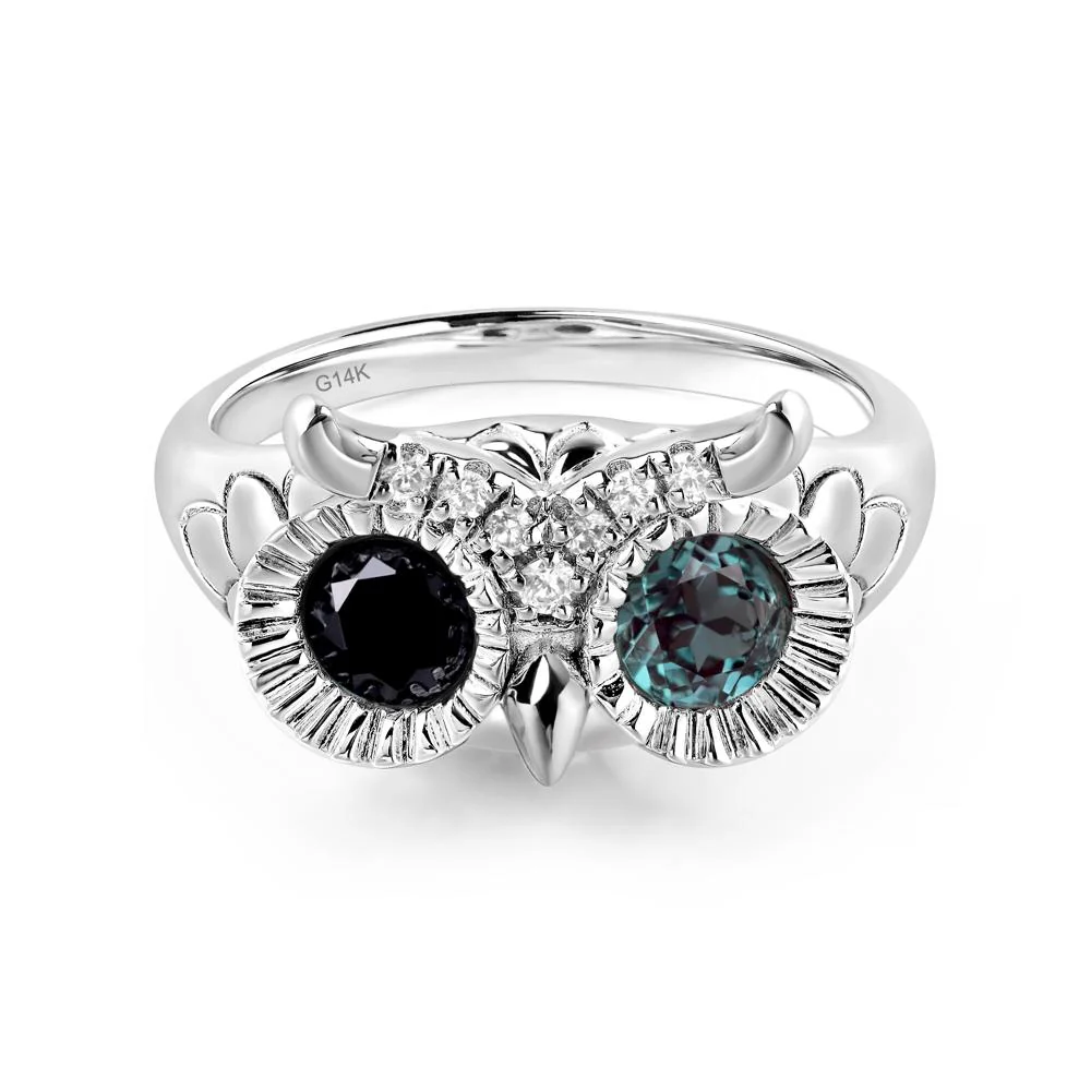 Alexandrite and Black Spinel Owl Ring - Image 3