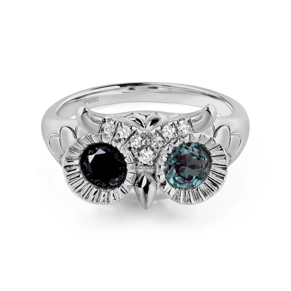 Alexandrite and Black Spinel Owl Ring - Image 6