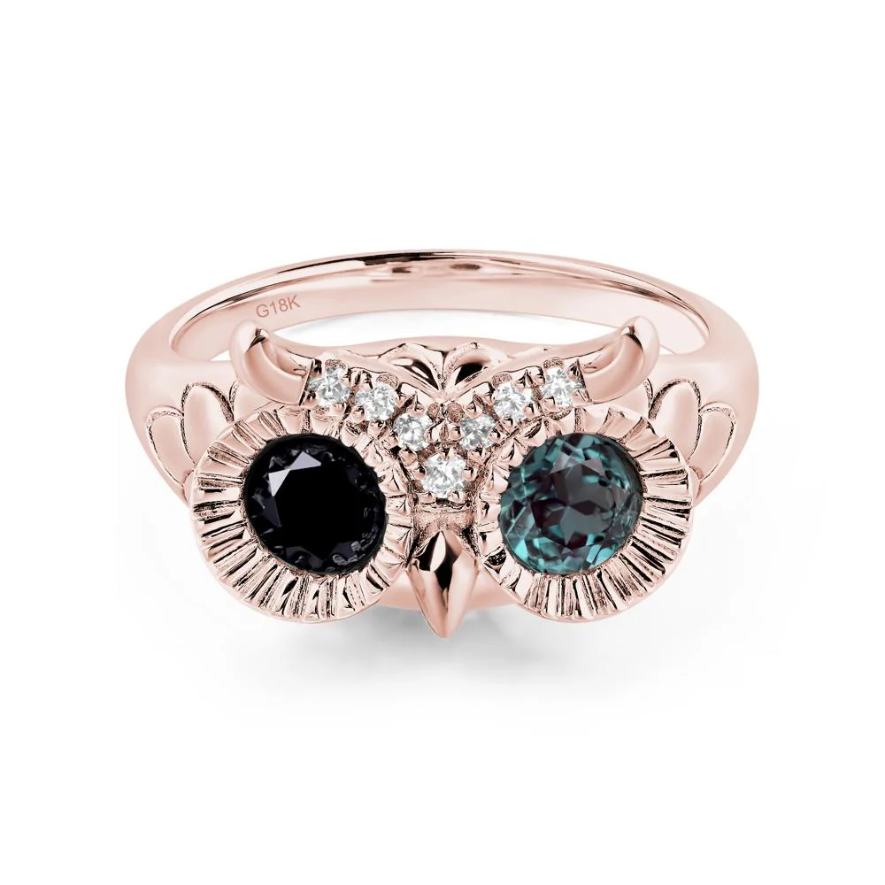 Alexandrite and Black Spinel Owl Ring - Image 9