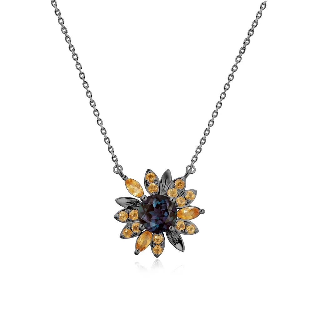 Alexandrite and Citrine Sunflower Pendant Necklace