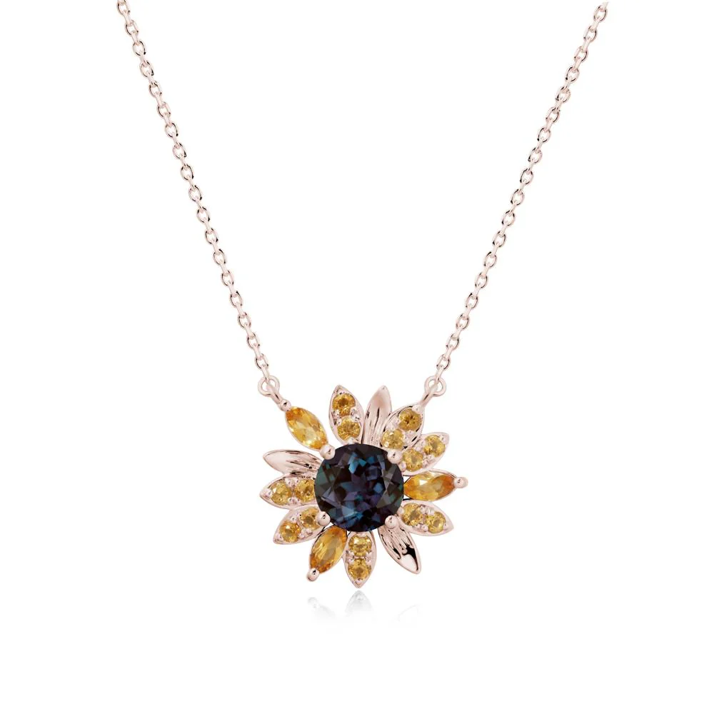 Alexandrite and Citrine Sunflower Pendant Necklace - Image 2