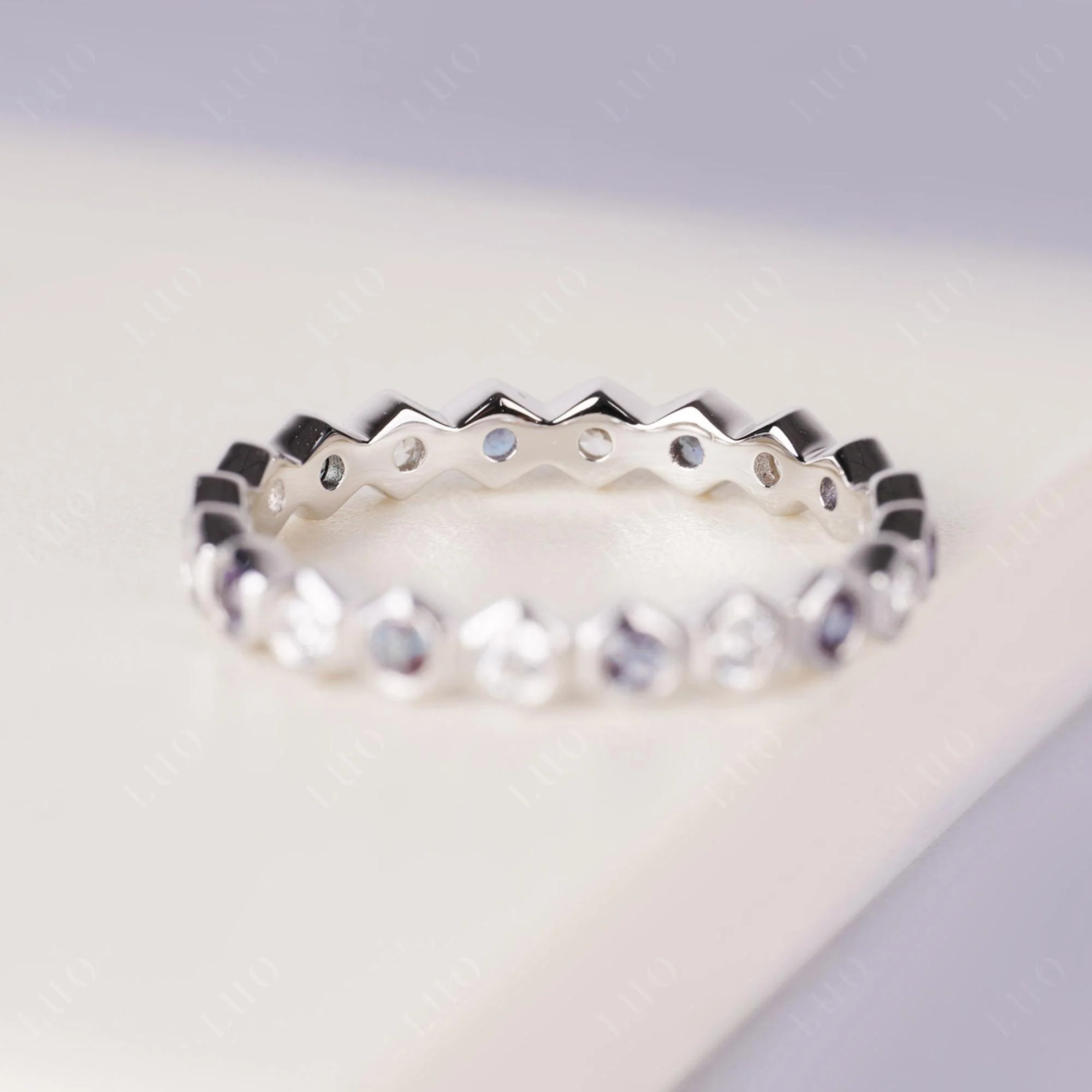 Alexandrite and Cubic Zirconia Hexagon Band Ring - Image 3